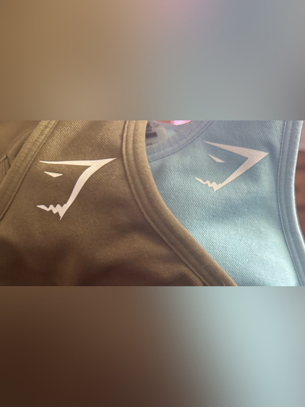 Gymshark 2 energySeamless crop Sports Bras in khaki and sky blue